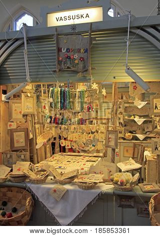 Stall With Handmade Goods On Market In Oulu, Finland