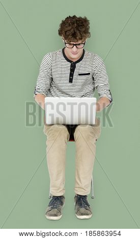 Man sitting and using laptop for conenction internet
