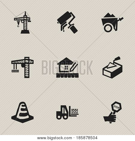 Set Of 9 Editable Structure Icons. Includes Symbols Such As Notice Object, Home Scheduling, Truck And More. Can Be Used For Web, Mobile, UI And Infographic Design.