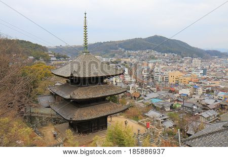 Onomichi cityscape in Hiroshima Japan. Onomichi is a historical city with many temples and small alleys.