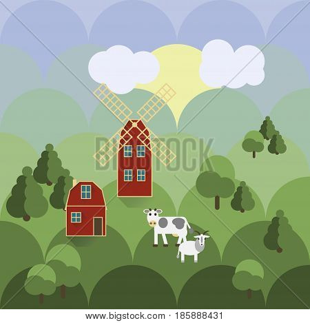 Farm with animals and plants agriculture illustration vector fresh