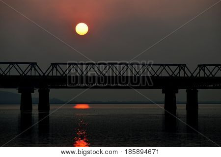 Sunset at the mighty Brahmaputra River Assam India