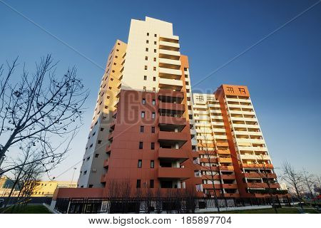 MILAN ITALY - FEBRUARY 15 2017: Milan (Lombardy Italy): modern residential buildings near via Principe Eugenio