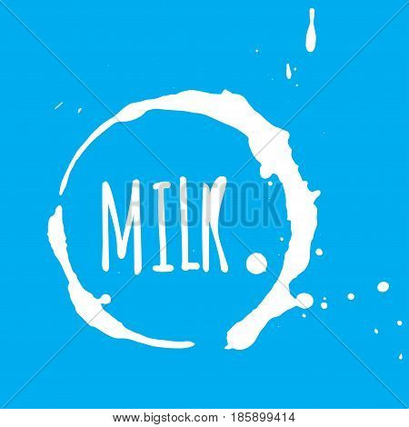 Milk splash and elements for design. Good for cafe and menu. Background and elements. White circle on blue