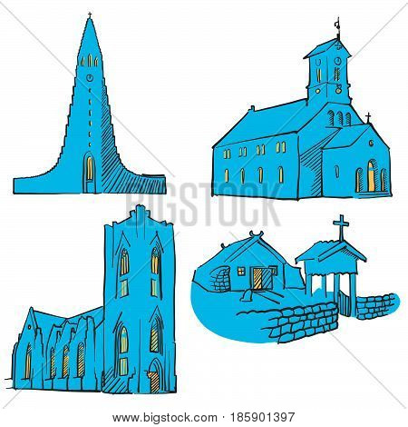 Reykjavik Iceland Colored Landmarks