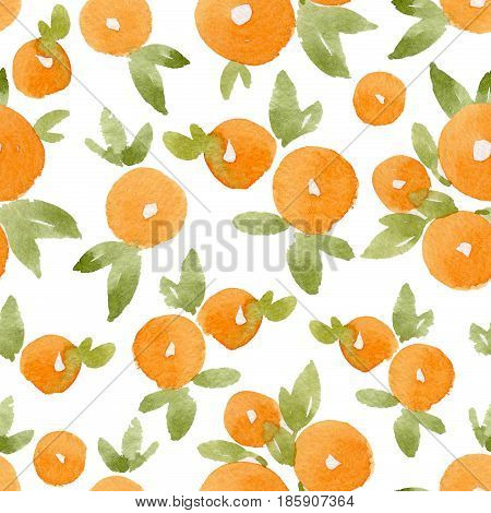 Beautiful pattern with hand drawn abstract watercolor oranges