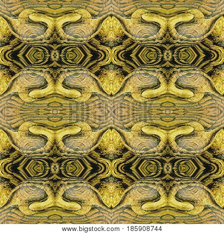 Seamless abstract pattern resembling a snake skin. Yellow, orange and black leather reptile pattern. 3d rendering