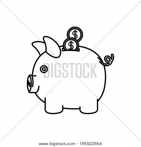 black silhouette of moneybox in shape of pig with coins vector illustration