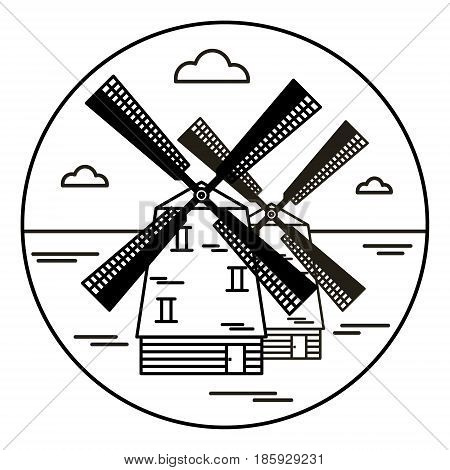windmill linear vector icon Netherlands white black