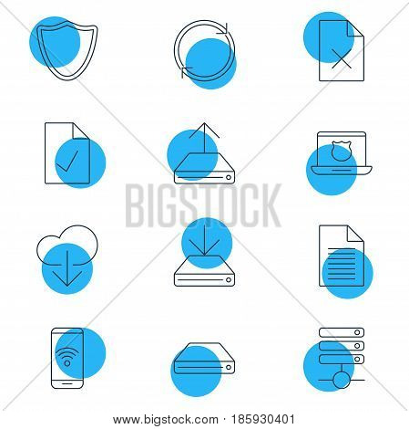 Vector Illustration Of 12 Internet Icons. Editable Pack Of Server, Hard Drive Disk, Telephone And Other Elements.