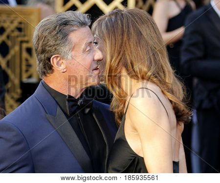 Sylvester Stallone and Jennifer Flavin at the 88th Annual Academy Awards held at the Hollywood & Highland Center in Hollywood, USA on February 28, 2016.