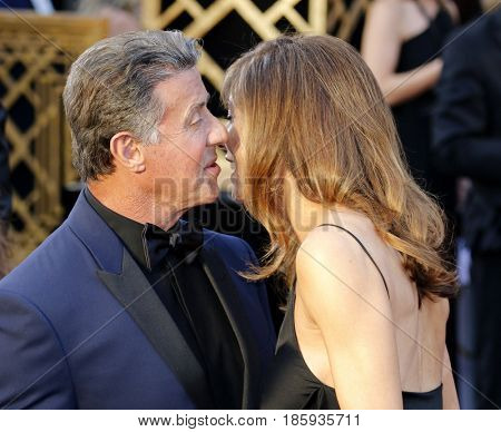 Sylvester Stallone and Jennifer Flavin at the 88th Annual Academy Awards held at the Hollywood & Highland Center in Hollywood, USA on February 28, 2016.