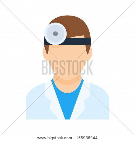 Ophthalmologist doctor male vector icon in flat style. Eye doctor with ophthalmoscope on head on a white background.