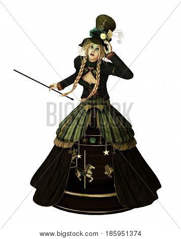 3d computer graphics of a young girl with a funfair dress