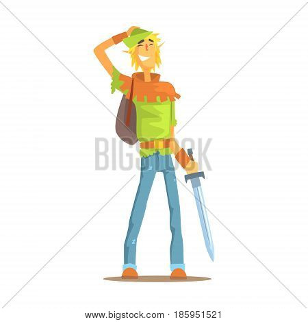 Smiling man dressed as elf or hobbit. Tolkienists subculture colorful character vector Illustration isolated on a white background
