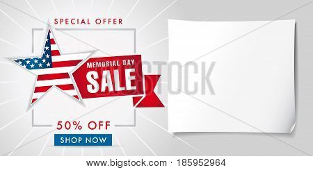 Memorial day sale special offer banner template. Happy Memorial Day Sale discount labels for web banner special offer vector illustration