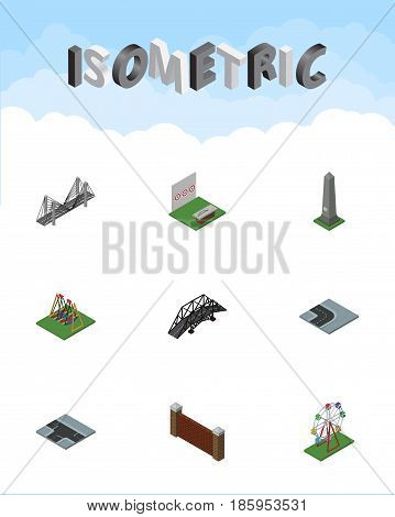 Isometric Street Set Of Turning Road, Expressway, Aiming Game And Other Vector Objects. Also Includes Dc, Suspension, Game Elements.