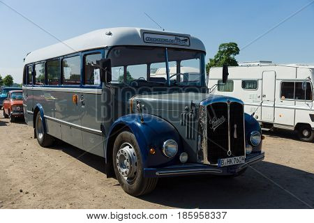PAAREN IM GLIEN GERMANY - MAY 19: Saurer Oldtimer-Bus 1959 "The oldtimer show" in MAFZ May 19 2013 in Paaren im Glien Germany