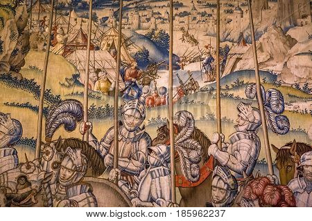 Medieval Tapestry In Ecouen Castle, Ecouen, France