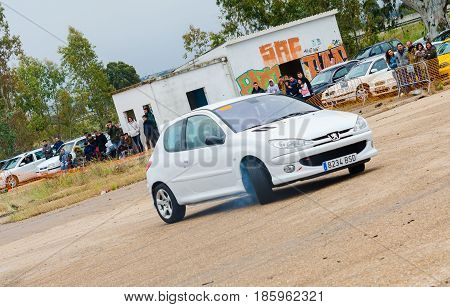 Caia Portugal - April 30 2017: Unidentified driver participates in a drifting demonstration at Drift Garnd Prix of Caia Contest.