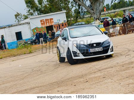 Caia Portugal - April 30 2017: Unidentified driver participates in a drifting demonstration at Drift Garnd Prix of Caia Contest.