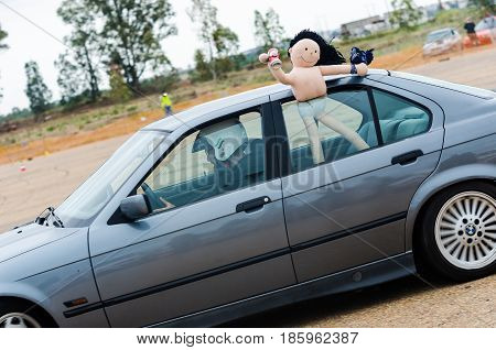 Caia Portugal - April 30 2017: Unidentified driver participates in a drifting demonstration at Drift Garnd Prix of Caia Contest.