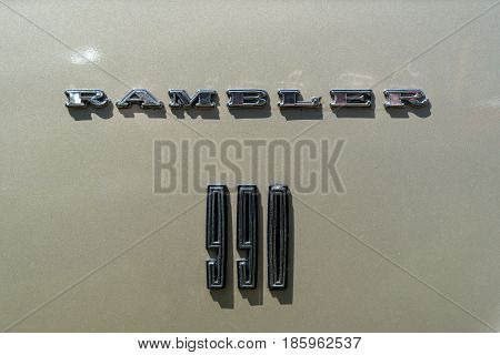 Paaren Im Glien, Germany - May 19: The Emblem Of A Full-size Car Rambler Ambassador 990, 