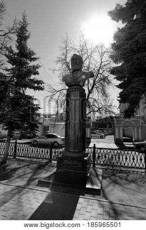 Bust of Alexander Ostrovsky in Kostroma. Russian writer playwright whose art was the most important stage of the development of Russian national theatre.