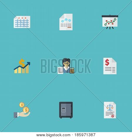 Flat Sheet, Profit, Paper And Other Vector Elements. Set Of Recording Flat Symbols Also Includes Balance, Vault, Rule Objects.