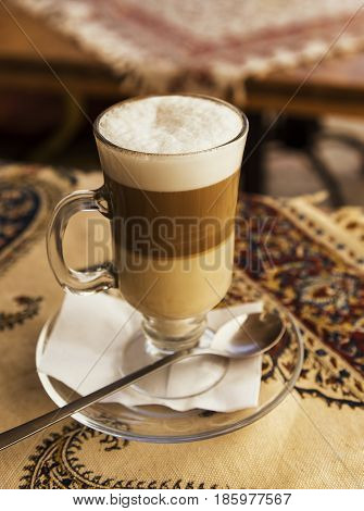 iced coffe served on a restaurant terrace