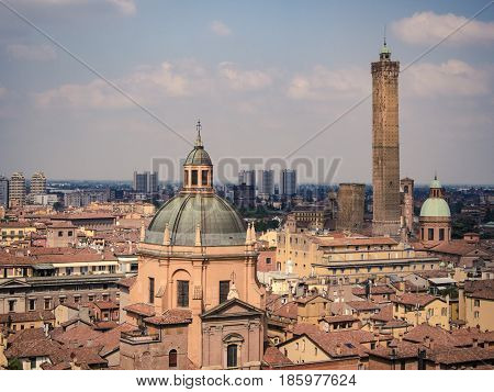 View to historical center of Bologna in Italy.