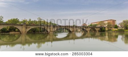 Panorama Of The Historic Piedra Bridge In Logrono, Spain