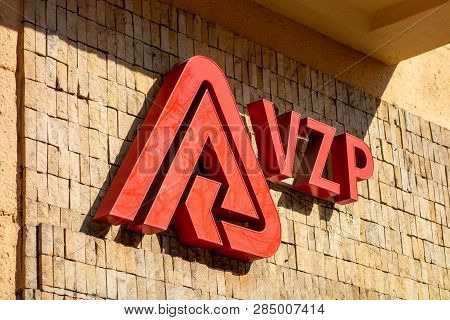 Ostrava Czech Republic - February 19, 2019: Logo Of Vzp (vseobecna Zdravotni Pojistovna), Czech Trad