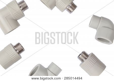 Frame Pvc Polypropylene-metallic Pipe Fitting On White Background