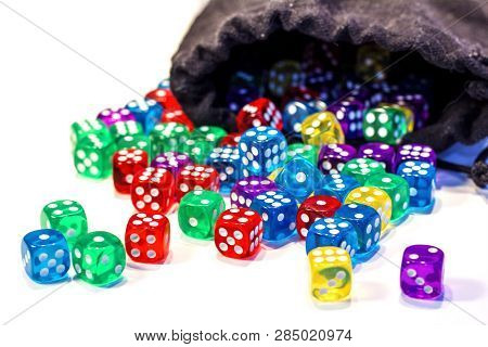 Colorful Cubes Bones On White Background. Concept Of Family Game. Colored Dice