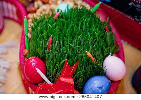 Spring Wheat Grass Sprouts Semeni For Novruz Holiday Spring Equinox Celebration In Azerbaijan . Seme
