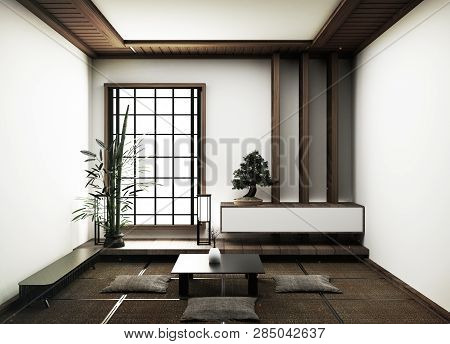 Interior Design,modern Living Room With Decoration Living, Floor Tatami Mat And Traditional Japanese