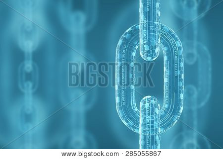 Digital Chain. Concept Of Blockchain Technology. Mining Of Cryptocurrency. 3d Rendering