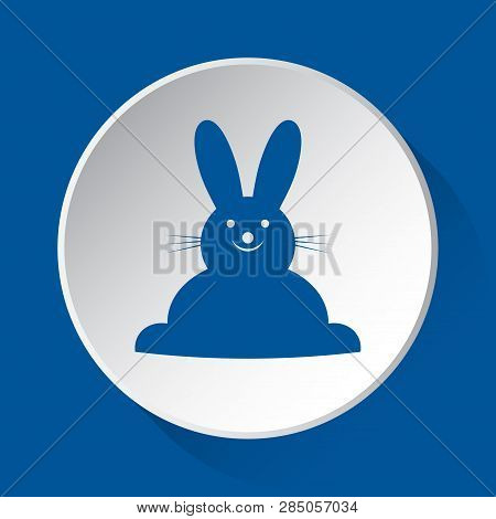 Happy Smiling Rabbit, Front View - Simple Blue Icon On White Button With Shadow In Front Of Blue Squ