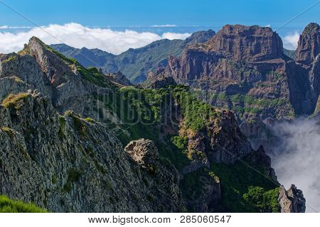 Amazing View On The Mountain Peaks From Pico Do Arieiro On Portuguese Island Of Madeira