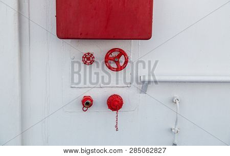 Fire Fighting Equipment, Water Hose, Connections And Valves For Water Ready For Use At The Bulkhead 