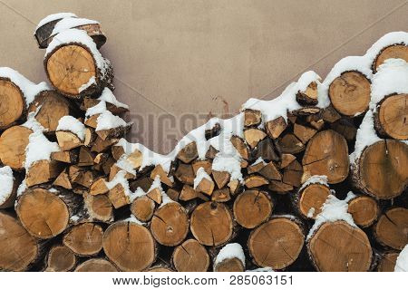 Stacks Of Firewood. Preparation Of Firewood For The Winter. Pile Of Firewood.firewood Background.pre