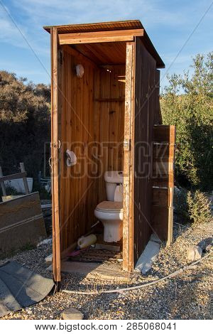 Rustic Wooden Toilet, Old Traditional Wc, Abandoned Toilet In The Field