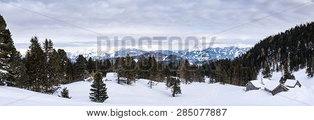 Panoramic View From Scheibelalm In Holiday Resort Hohentauern To Ennstaler Alps With Mountains Reich