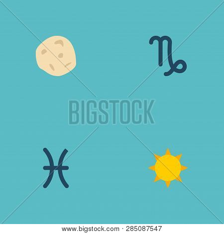 Set Of Astrology Icons Flat Style Symbols With Pisces, Sun, Capricorn And Other Icons For Your Web M