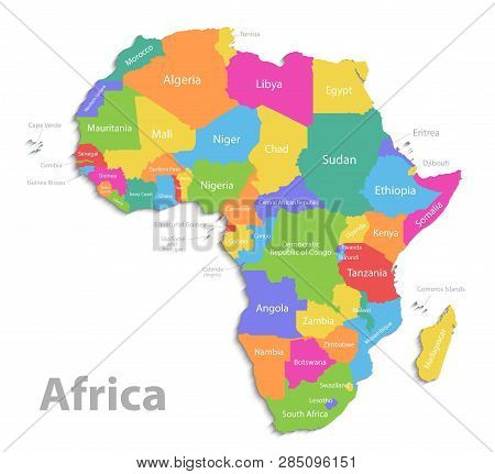 Africa Map, New Political Detailed Map, Separate Individual States, With State Names, Isolated On Wh