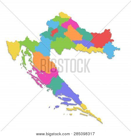 Croatia Map, New Political Detailed Map, Separate Individual Regions, With State Names, Isolated On 
