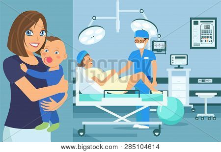 Prenatal Medical Checkup Flat Vector Illustration. Pregnant Woman Gynecological Examination. Medical