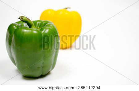 Bell Pepper Or Capsicum In White Background, Yellow, Red, Green Bell Pepper.