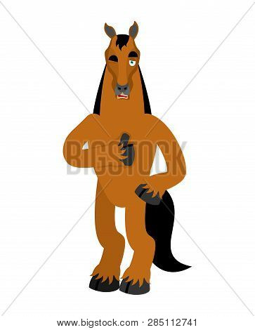 Horse Thumbs Up And Winks. Steed Happy Emoji. Hoss Vector Illustration